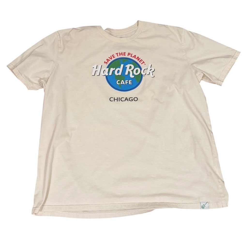 Hard Rock Cafe Chicago Save the‎ Planet T-Shirt Mens XXL Cream WWF Repreve Logo
